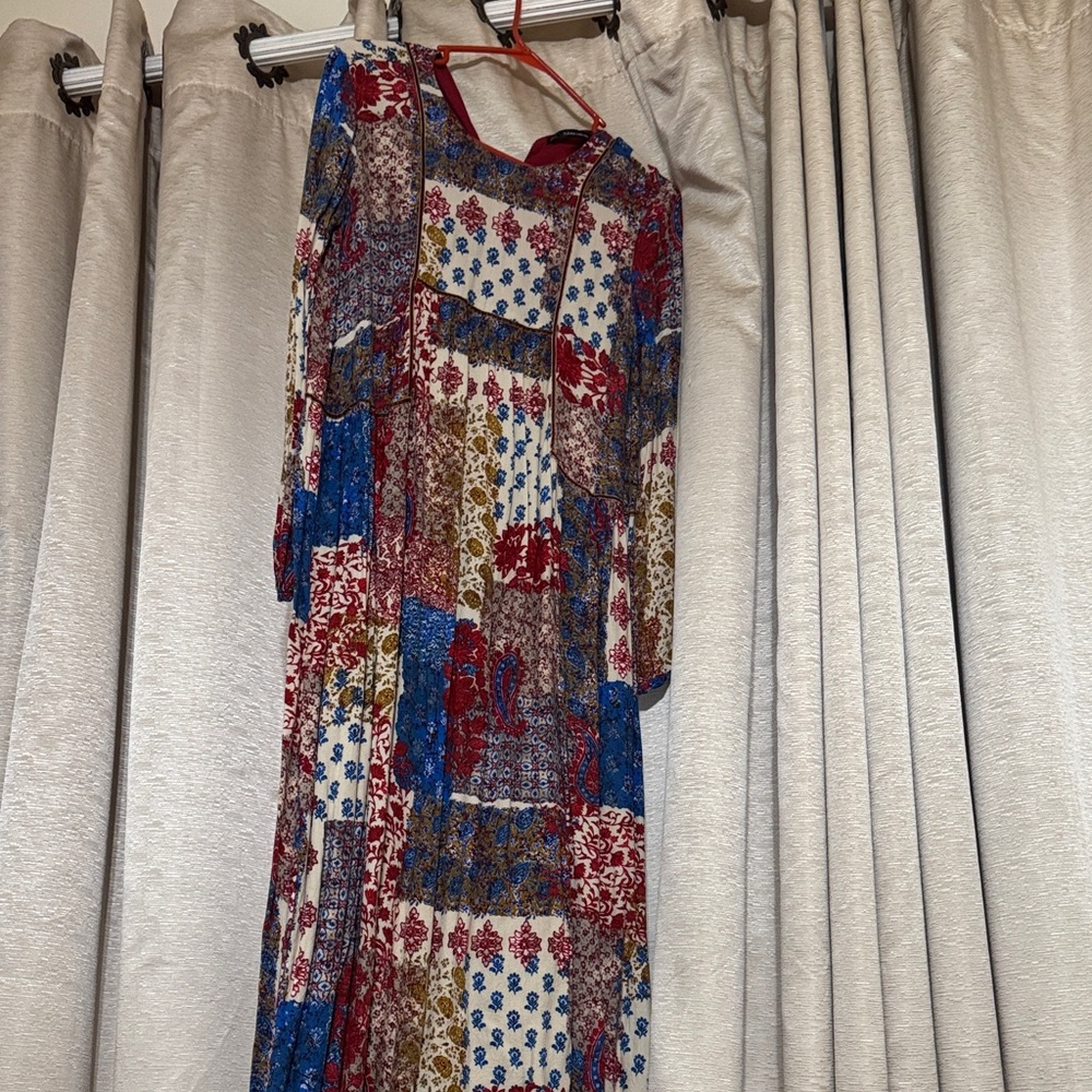Zara Vibrant Long Sleeve Patchwork Dress